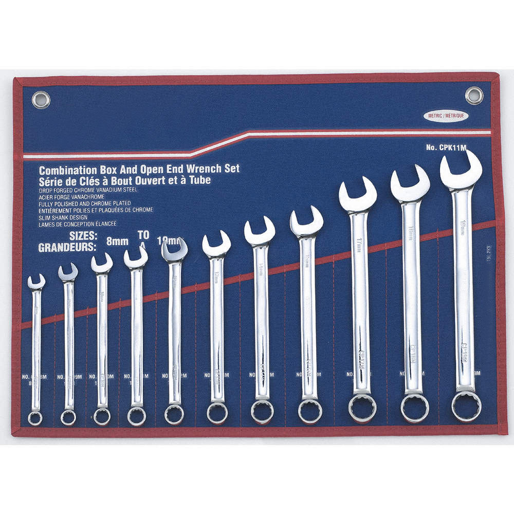 11 pc metric combination wrench with wall drive box end