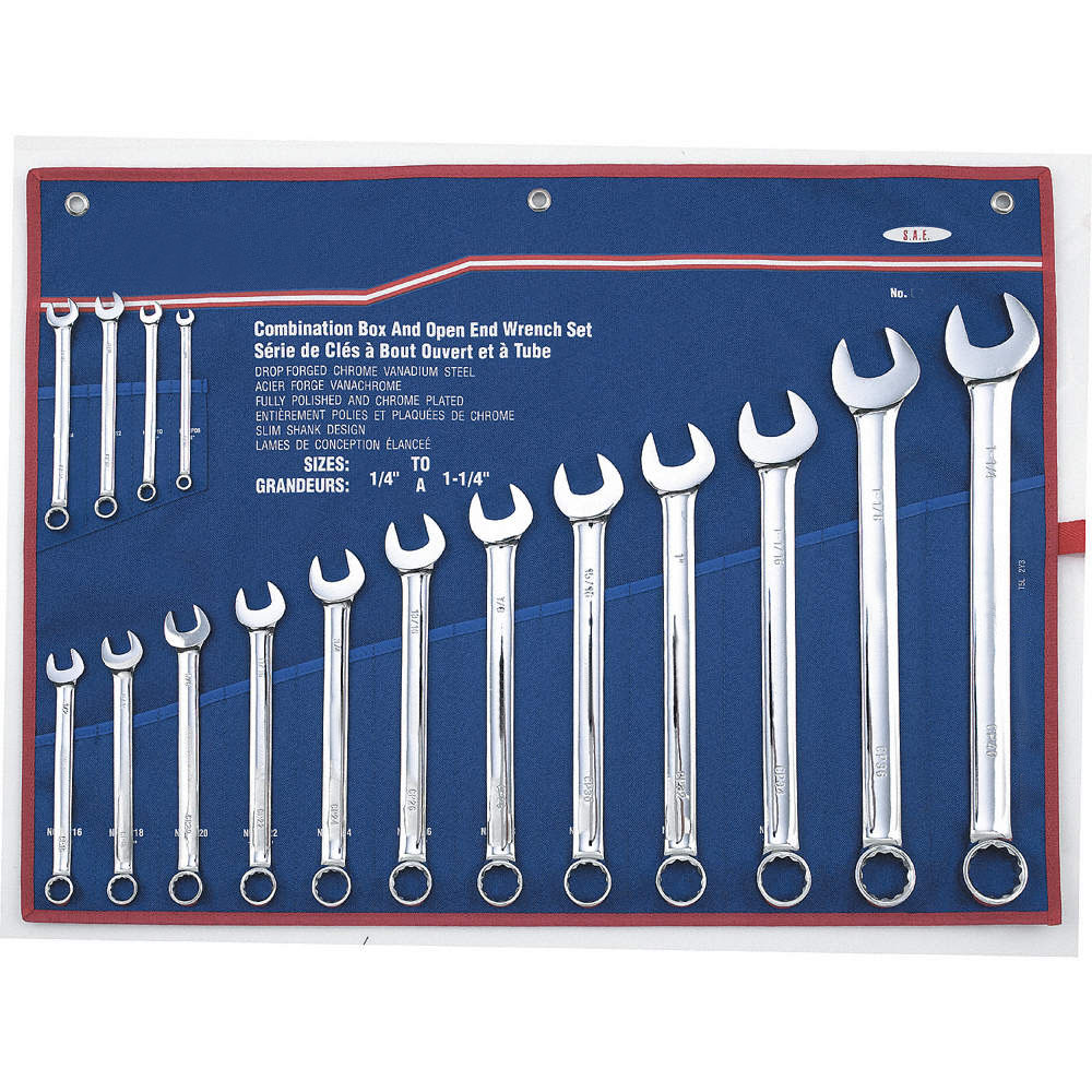 16 pc SAE combination wrench with wall drive box end