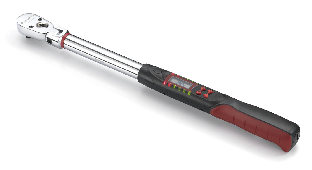 Online-calibration flexible head digital torque wrench with side visible LEDs
