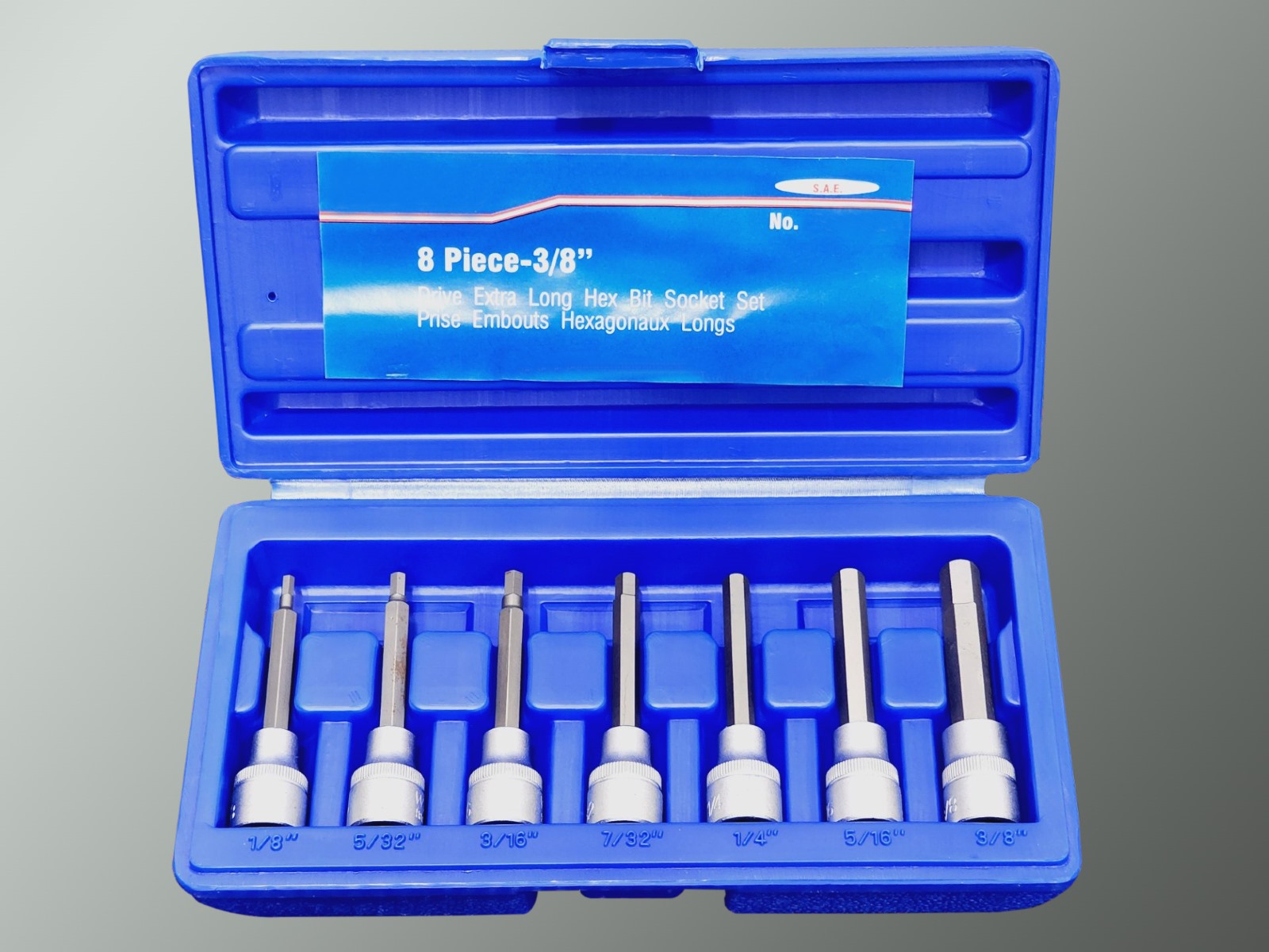 3/8" dr extra long SAE hex bit socket 8pc set