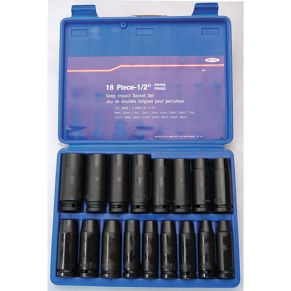 1/2" dr. Metric deep impact socket 18 pc set