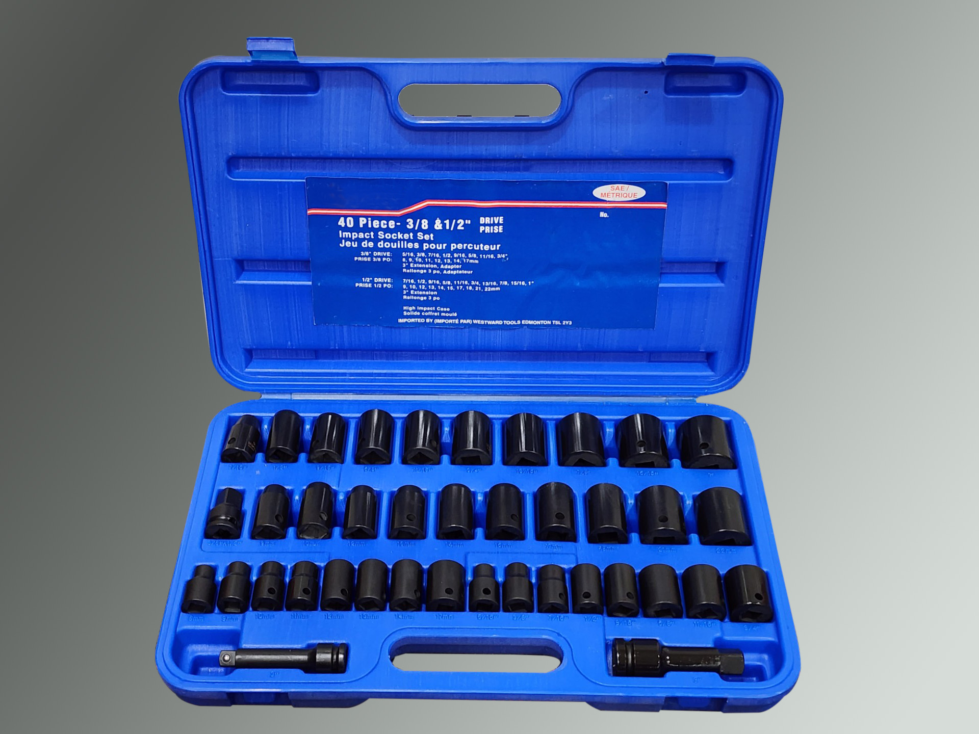 3/8" and 1/2" dr. Metric impact socket 40 pc set