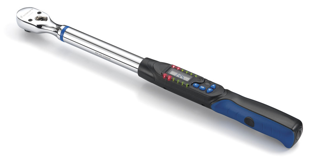 Fixed head digital torque wrench with side visible LEDs