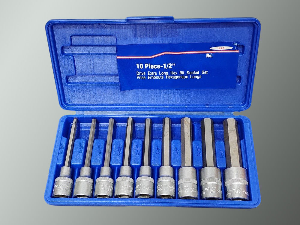 1/2" dr. SAE extra long hex bit socket 10pc set